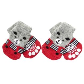 4 Pcs Red Bear Knitted Dogs Socks Cat Socks Cute Pet Socks Dog Paw Protection for Puppy Indoor Wear - Default