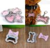 Pet Bone Shape Rhinestone Writable Name Telephone ID Tags for Dogs Cats - Default