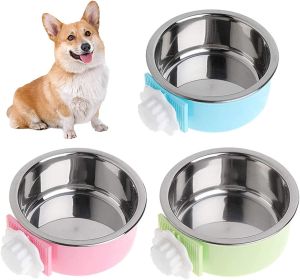 Crate Dog Bowl; Removable Stainless Steel Hanging Pet Cage Bowl Food & Water Feeder Coop Cup for Cat; Puppy; Birds; Rats; Guinea Pigs (Option: Green)