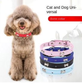 Pet bones pet collar PU dog collar adjustable cat collar pet jewelry (Option: Sky blue, size: 1.2*33cm)