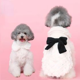 White elegant bow plush coat dog clothes Huayuan warm clothing breathable pet clothes in autumn and winter (Option: milky white, size: XS)