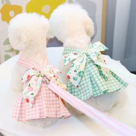 Pet clothes Dog chest back traction rope Teddy cat clothes Pet clothes Plaid plaid chest back skirt (Option: Pink, size: L)