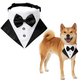 wedding suit dog collar pet saliva towel dog wedding triangle scarf (Option: Grey white triangular scarf collar suit, size: S)