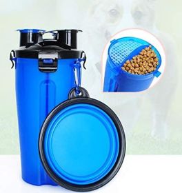 Storage Pet Food and Water Cup Feeding Dogs Out Portable Dog Cups Silicone Collapsible Water Bowl (Option: Blue)