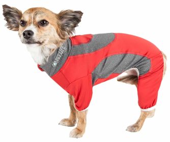 Pet Life Active 'Warm-Pup' Heathered Performance 4-Way Stretch Two-Toned Full Body Warm Up (Option: Red, size: X-Small)