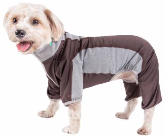 Pet Life Active 'Warm-Pup' Heathered Performance 4-Way Stretch Two-Toned Full Body Warm Up (Option: Brown, size: X-Large)