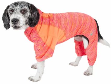 Pet Life Active 'Downward Dog' Heathered Performance 4-Way Stretch Two-Toned Full Body Warm Up Hoodie (Option: Orange, size: medium)