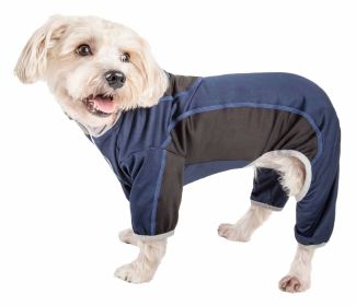 Pet Life Active 'Warm-Pup' Heathered Performance 4-Way Stretch Two-Toned Full Body Warm Up (Option: Navy, size: X-Small)