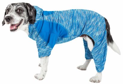 Pet Life Active 'Downward Dog' Heathered Performance 4-Way Stretch Two-Toned Full Body Warm Up Hoodie (Option: Blue, size: medium)