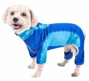 Pet Life Active 'Warm-Pup' Heathered Performance 4-Way Stretch Two-Toned Full Body Warm Up (Option: Blue, size: medium)