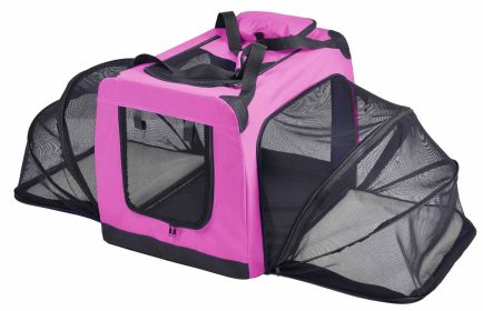 Pet Life 'Hounda Accordion' Metal Framed Soft-Folding Collapsible Dual-Sided Expandable Pet Dog Crate (Option: Pink, size: large)