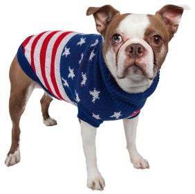 Patriot Independence Star Heavy Knitted Fashion Ribbed Turtle Neck Dog Sweater (Option: X-Small)