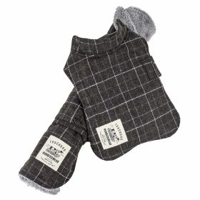 Touchdog 2-In-1 Windowpane Plaided Dog Jacket With Matching Reversible Dog Mat (Option: Grey, size: large)