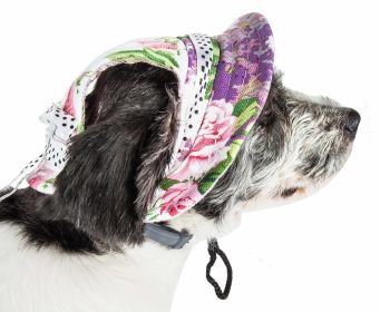 Pet Life 'Botanic Bark' Floral Uv Protectant Adjustable Fashion Canopy Brimmed Dog Hat Cap (Option: Large)