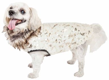 Pet Life Luxe 'Gilded Rawffled' Gold-Plated Designer Fur Dog Jacket Coat (Option: Large)