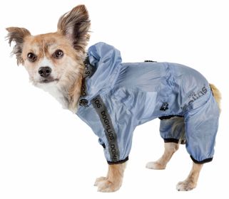 Dog Helios 'Torrential Shield' Waterproof Multi-Adjustable Full Bodied Pet Dog Windbreaker Raincoat (Option: Blue, size: X-Small)