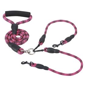 Double Dogs Leash No-Tangle Dogs Lead Reflective Dogs Walking Leash w/ Swivel Coupler Padded Handle (Option: RoseRed)