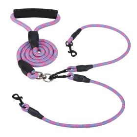 Double Dogs Leash No-Tangle Dogs Lead Reflective Dogs Walking Leash w/ Swivel Coupler Padded Handle (Option: Pink)