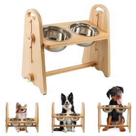 Elevated Dog Bowls for Medium Large Sized Dogs, Adjustable Heights Raised Dog Feeder Bowl with Stand for Food & Water (Option: Wood)