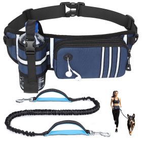 Hands Free Dog Leash with Zipper Pouch for Medium Large Dogs Running Walking Training Hiking, Adjustable Waist Belt with Reflective Threading, Retract (Option: Blue)