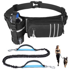 Hands Free Dog Leash with Zipper Pouch for Medium Large Dogs Running Walking Training Hiking, Adjustable Waist Belt with Reflective Threading, Retract (Option: Black)