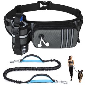 Hands Free Dog Leash with Zipper Pouch for Medium Large Dogs Running Walking Training Hiking, Adjustable Waist Belt with Reflective Threading, Retract (Option: Grey)