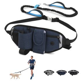 Hands Free Dog Leash with Waist Bag for Walking Small Medium Large Dogs;  Reflective Bungee Leash with Car Seatbelt Buckle and Dual Padded Handles;  A (Option: Blue, size: 1 dog)