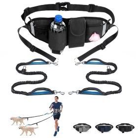 Hands Free Dog Leash with Waist Bag for Walking Small Medium Large Dogs;  Reflective Bungee Leash with Car Seatbelt Buckle and Dual Padded Handles;  A (Option: Black, size: 2 dogs)