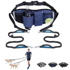 Hands Free Dog Leash with Waist Bag for Walking Small Medium Large Dogs;  Reflective Bungee Leash with Car Seatbelt Buckle and Dual Padded Handles;  A (Option: Blue, size: 2 dogs)