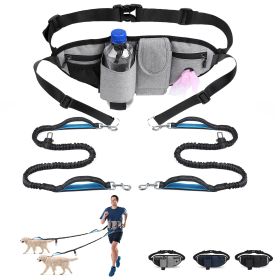 Hands Free Dog Leash with Waist Bag for Walking Small Medium Large Dogs;  Reflective Bungee Leash with Car Seatbelt Buckle and Dual Padded Handles;  A (Option: Grey, size: 2 dogs)